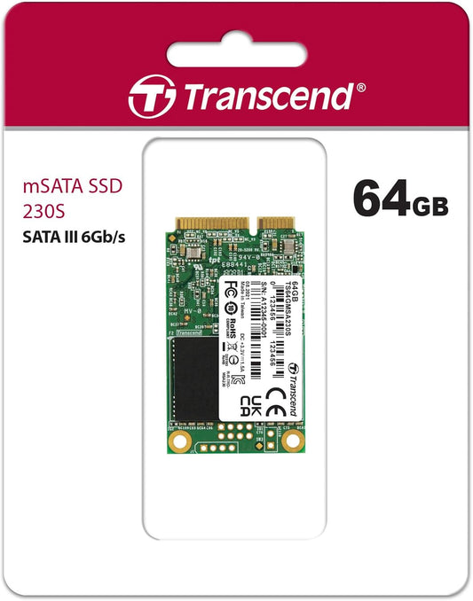 Transcend TS64GMSA230S 64GB SATAIII mSATA SSD 230S Internal Solid State Drive, 1 Count (Pack of 1)