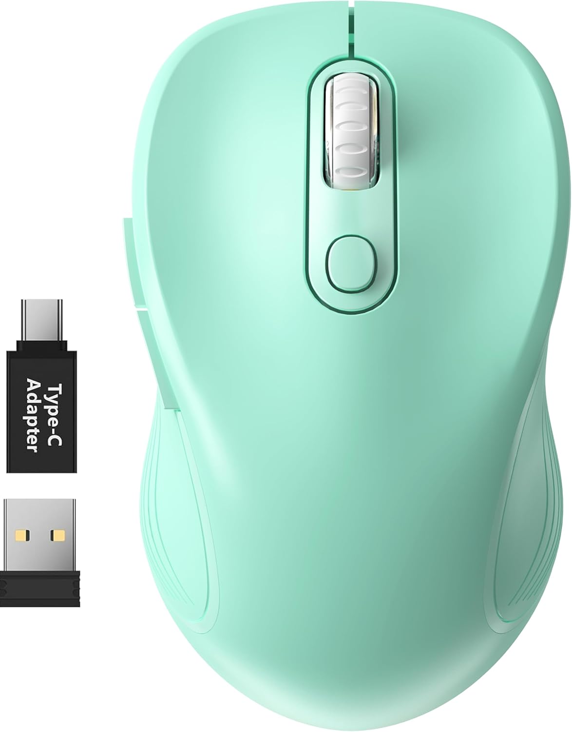 WisFox 2.4G Wireless Mouse for Laptop, Ergonomic Computer Mouse with USB Receiver and Type-C Adapter, 3 Adjustable Levels DPI, 6 Button Cordless Wireless Mice (Mint Green)