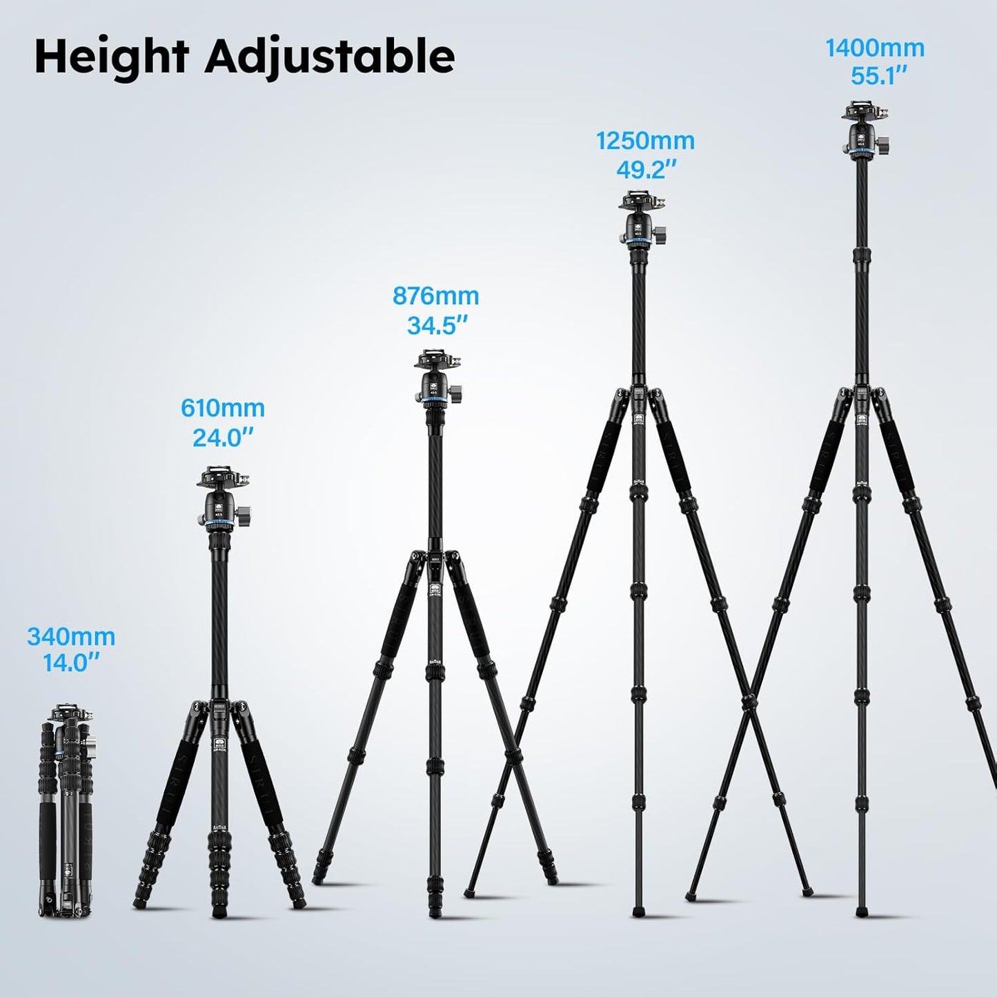 SIRUI Carbon Fiber Travel Tripod - Lightweight 55.1" Compact Tripod with 360° Panorama Ball Head, Quick Release Plate (AM-025K+KS-5)