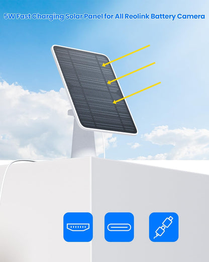 Solar Panel Charger Compatible with Reolink Argus 2E/Eco Ultra/Go PT Plus/Go Plus/Argus 3 Pro/Argus PT, 5W Solar Panels for Reolink Battery Camera, IP65 Waterproof 10ft Cable Secure Wall Mount, 2 Pack