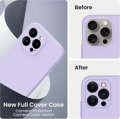 FireNova Designed for iPhone 15 Pro Max Case, Silicone Upgraded [Camera Protection] Phone Case with [2 Screen Protectors], Soft Anti-Scratch Microfiber Lining Inside, 6.7 inch, Clove Purple