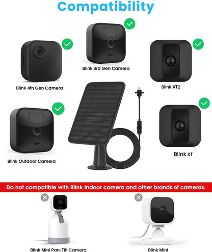 5W Solar Panel Compatible with Blink Outdoor 4(4th Gen)/Blink Outdoor(3rd Gen) XT3 & Blink XT2/XT Camera, Blink Solar Panel Charger with 13.1ft Cable Rubber Plug, IP65 Waterproof, Secure Mount, 1 Pack