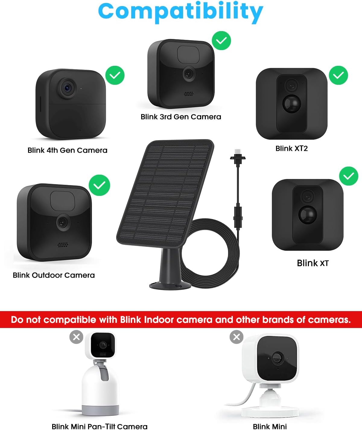 5W Solar Panel Compatible with Blink Outdoor 4(4th Gen)/Blink Outdoor(3rd Gen) XT3 & Blink XT2/XT Camera, Blink Solar Panel Charger with 13.1ft Cable Rubber Plug, IP65 Waterproof, Secure Mount, 3 Pack