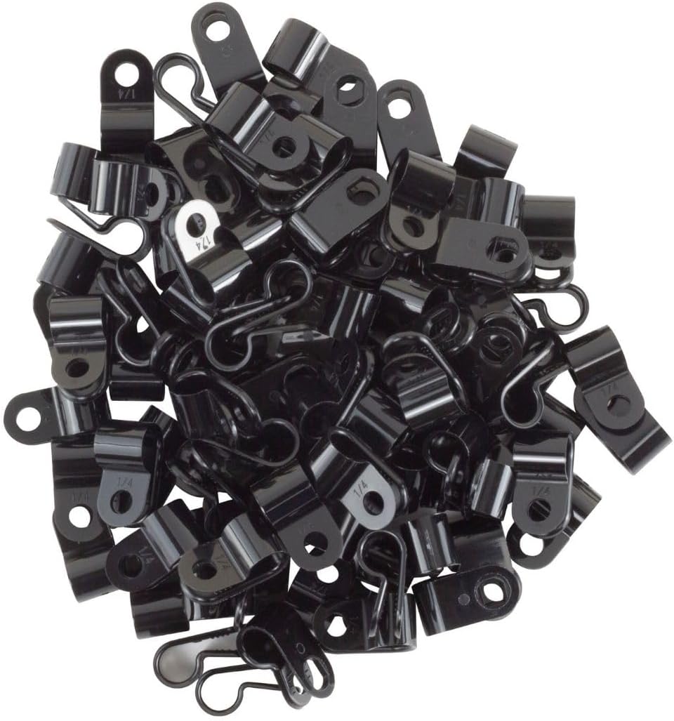 GTSE Black Nylon Plastic Cable Clamps, 1/4" Screw Mounts for Cable, Rope, Tube Management, 100 Pack