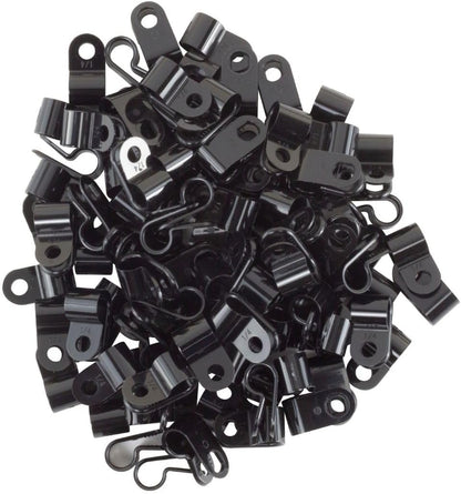 GTSE Black Nylon Plastic Cable Clamps, 1/4" Screw Mounts for Cable, Rope, Tube Management, 100 Pack
