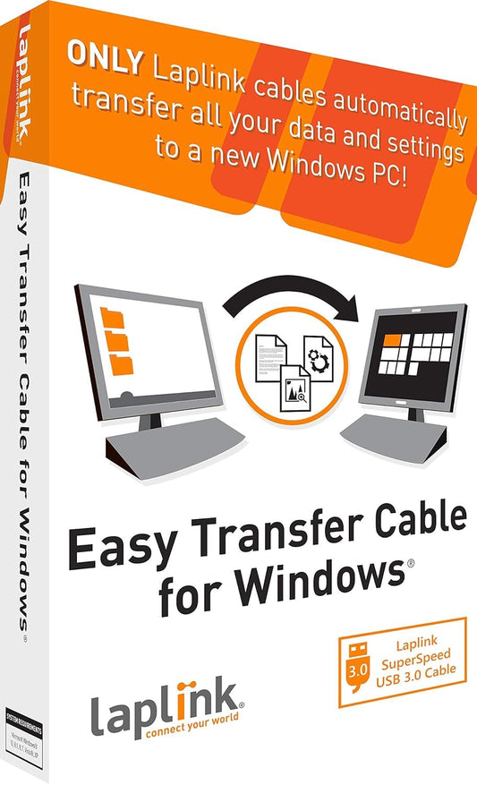 LAPLINK Easy Transfer Cable for Windows, Includes PCmover Express Software and USB 3.0 PC to PC Cable, Single Use License, Transfers Files, Settings, and User Profiles. Compatible with Windows 11