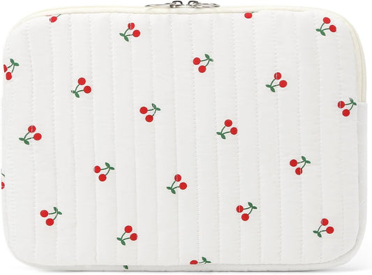 Puffy Laptop Sleeve 13-15.6 Inch Cute Quilted Laptop Protective Case Padded Floral Computer Sleeve for MacBook (B-Cherry, 15 Inch)