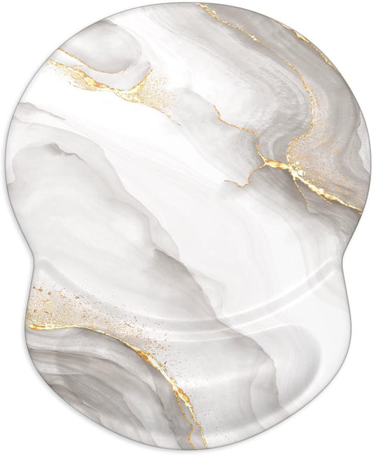 ITNRSIIET Ergonomic Mouse Pad with Gel Wrist Support Small Wrist Rest Smooth Surface Non-Slip PU Base Comfortable Office Supplies Pain Relief, 8.7 x 7.2 inches, White marbling