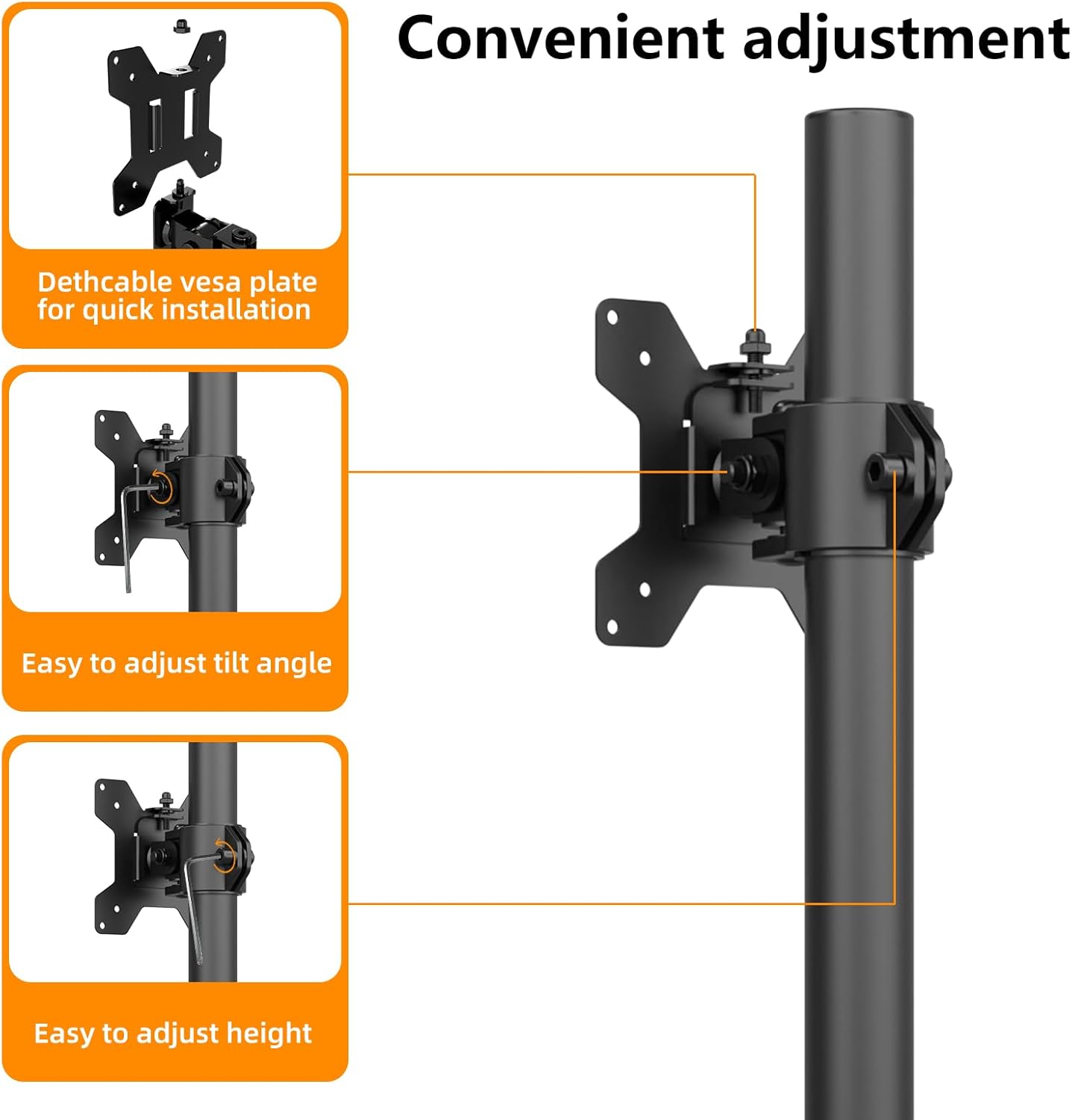 PHOLITEN Monitor Mount for Most 13-32" Computer Screens up to 20lbs,Adjustable Single Desk Monitor Stand with Tilt Swivel Rotation, VESA 75x75mm/100x100mm