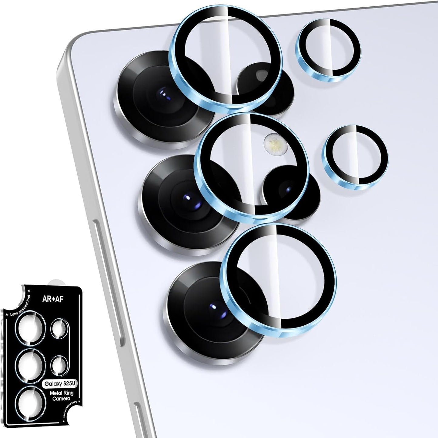 for Samsung Galaxy S25 Ultra Camera Lens Protector, Individual Metal Ring Tempered Glass Lens Cover, [Strong Adsorption] Scratch Resistant Ultra-Thin HD Clear Lens Cover, 1 Set-Blue Ring