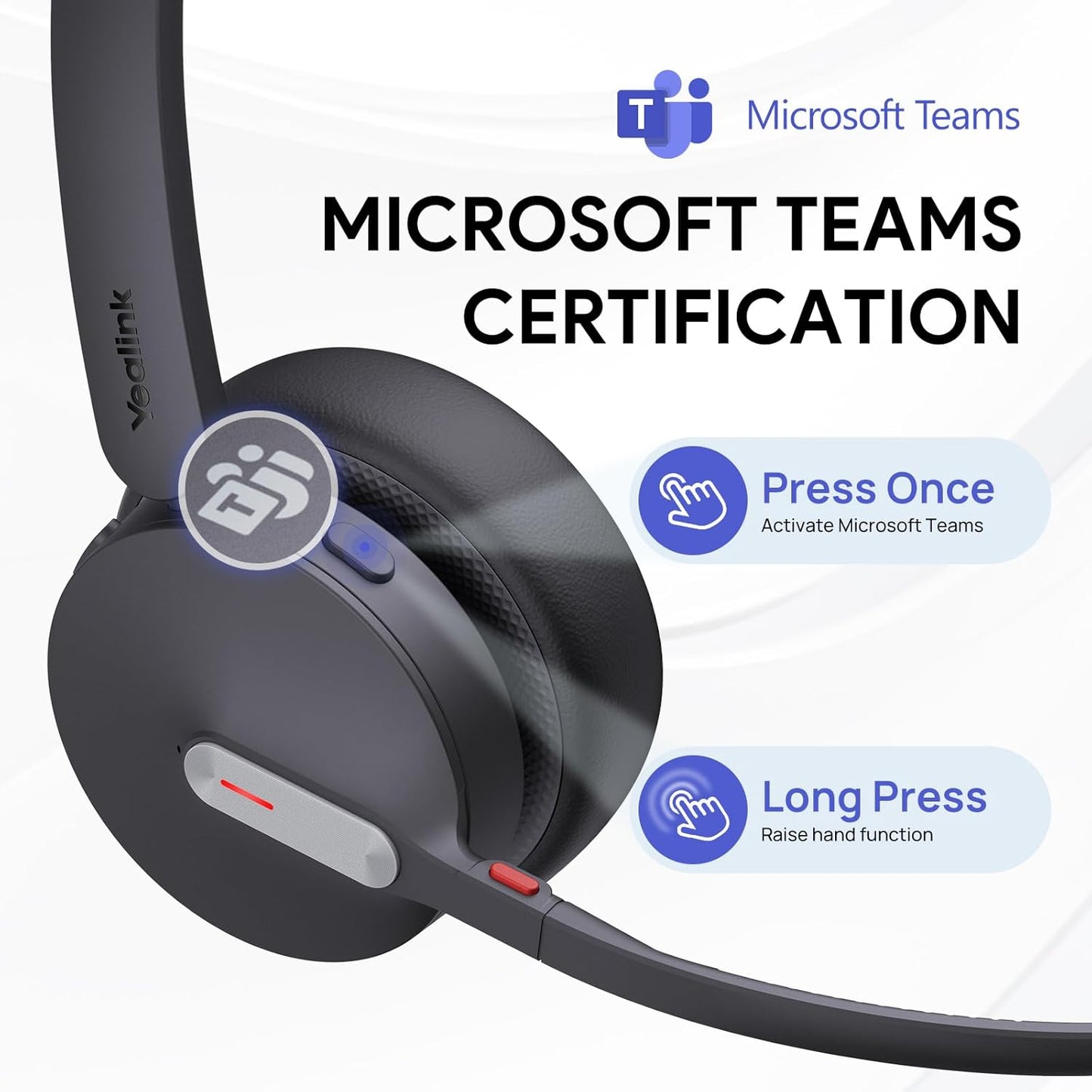 Yealink BH70 Mono Teams Wireless Headset with Mic for Work, Microsoft Teams Certified Bluetooth Headphone for 35h Calling, 91g All-Day Wearing Comfort, Perfect for Open Office, USB-C/A