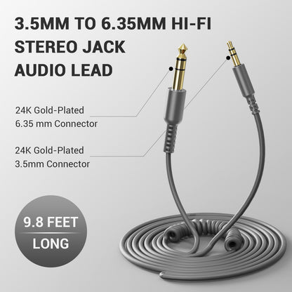 OneOdio 6.35mm to 3.5mm 6.6-9.8FT Stereo Adapter Cable Compatible with AMPs, Electronic Keyboards, Mixers, Guitars and Pro10/Pro30/Pro50 Headphones of OneOdio-Gray