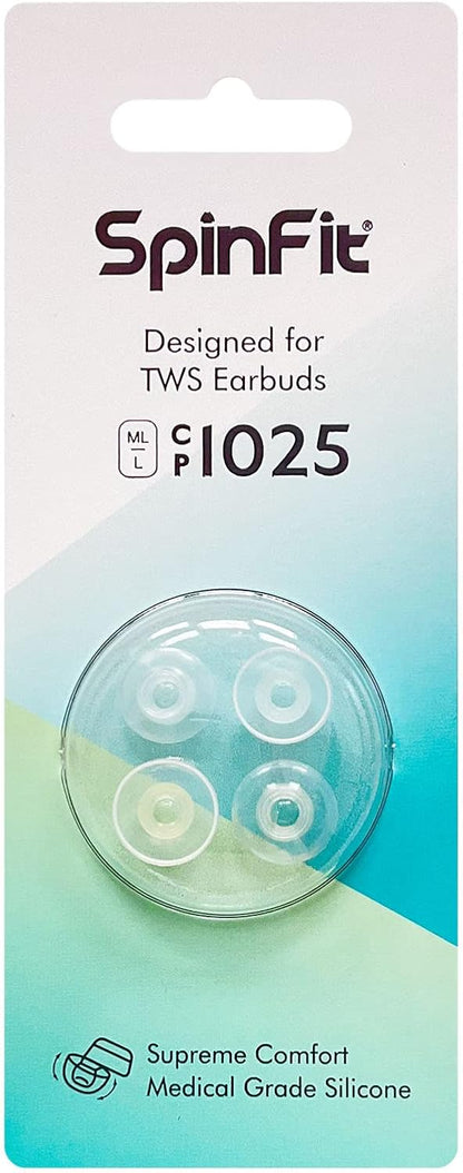 SpinFit CP1025- L/ML- Medical Grade Silicone Patented Ear Tips, Secure Fit and Supreme Comfort Fits MTW3, Galaxy Buds 2, Soundcore Space A40 & More (2 Pairs) (for Nozzle Diameter from 4-5.5mm)