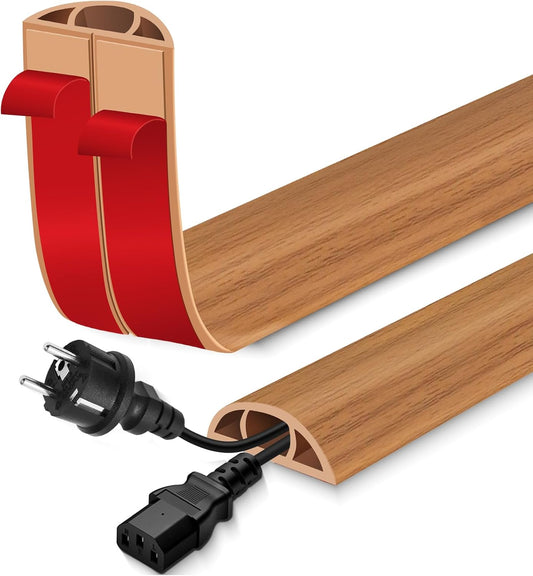 Floor Cord Cover for Wires on Floor Self Adhesive Cord Hider Floor Cable Management Wire Covers for Cords Protector Prevent Cable Trips Cord Cavity W 0.59" x H 0.31", Brown Wood, 20Ft