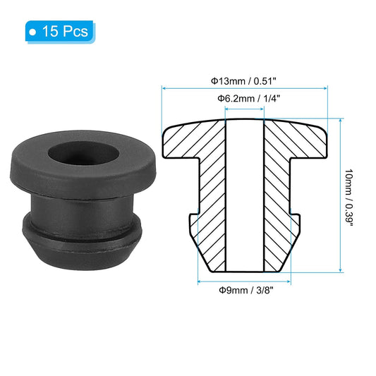 PATIKIL 9mm / 3/8 Inch Drill Hole,1/4 Inch ID Rubber Grommets, 15Pcs Top Hat Grommet for Wiring Eyelet Ring Gasket Automotive Firewall Cable Hole Plugs Wires Protection, Black