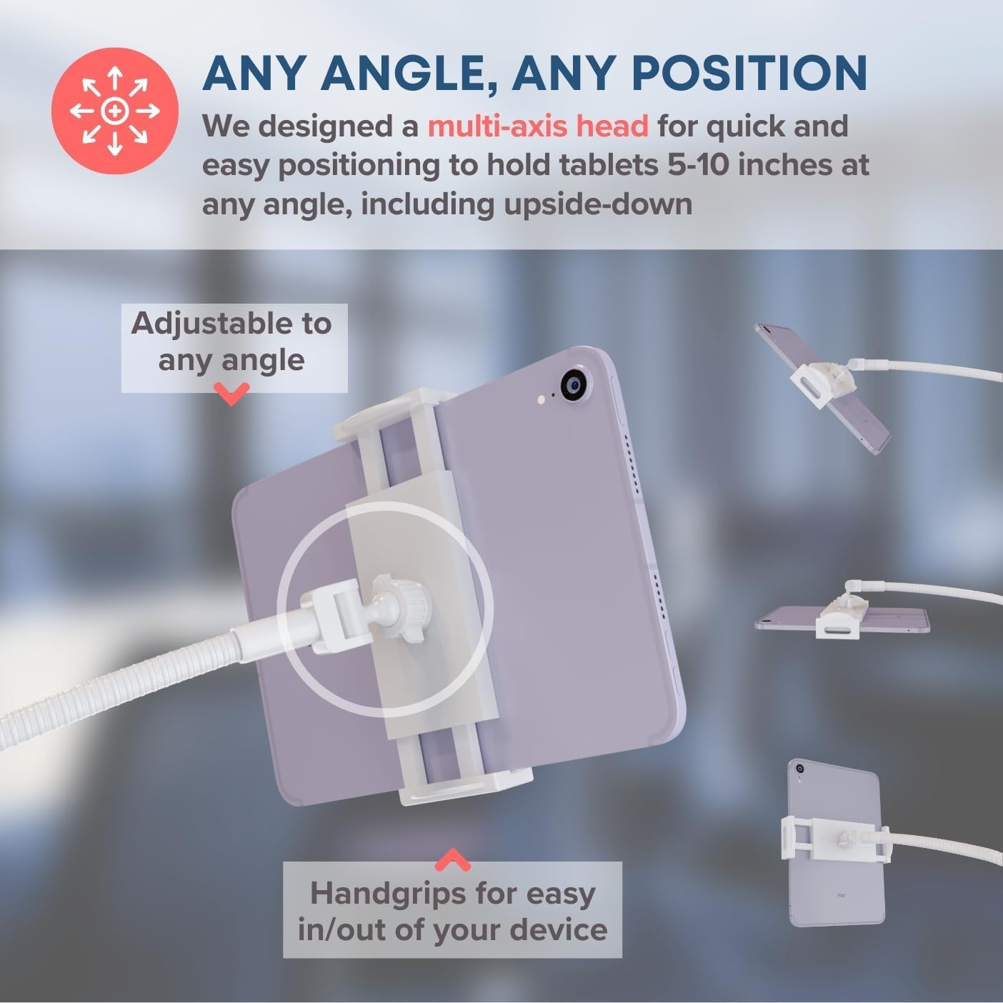 LEVO Adjustable Height Floor Stand on Wheels for Tablet & Phone - Gooseneck Holder Mount with Stable Base - Compatible with All Cell Phones & Tablets (4-13 inch) - White