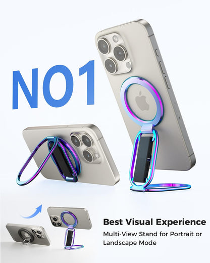 [2025 Newest] SUPERONE for Magsafe Phone Grip for Magnetic Kickstand Compatible with Mag Safe Finger Loop, 4-in-1 Phone Ring Holder Strap for Magnetic iPhone 16/15/14/13/12 (Silver)