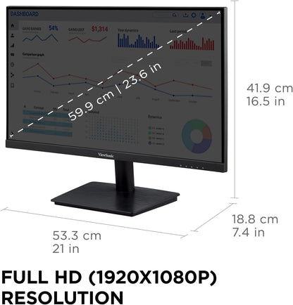 ViewSonic VA2409M 24 Inch IPS Full HD 1080p Monitor with Adaptive Sync, 75Hz, Thin Bezels, Eye Care, HDMI, VGA Inputs for Home and Office