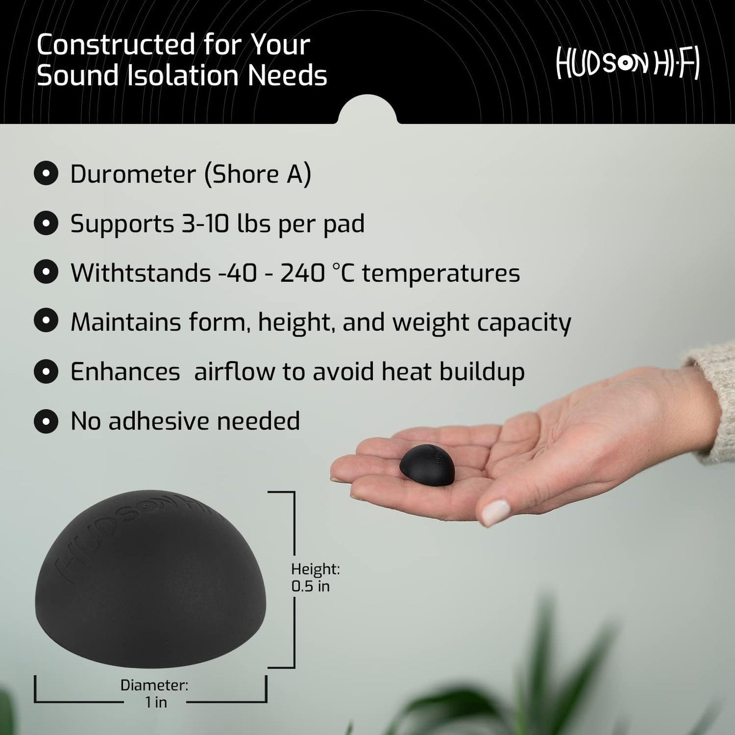 Silicone Speaker Isolation Feet (4-Pack, 1") – Non-Skid Adhesive Pads for Turntable, Subwoofer & Audio Gear – Anti-Vibration Damping, 20 Duro Rubber