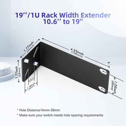 Rack Mount Kit for 10.6 inch Switches, Adjustable Rack Ears for Netgear, Cisco, D-Link, TRENDnet and HP Products, Mount 10.6" Wide to 19" Equipment, Adjustable Hole Distance 14-30mm