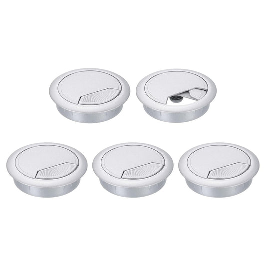 uxcell 5 Pcs 60mm (2.36 Inch) Desk Grommet, Plastic Cable Hole Cover, Wire Cord Cable Organizer for Home Office Computer Desk Cabinet, Silver