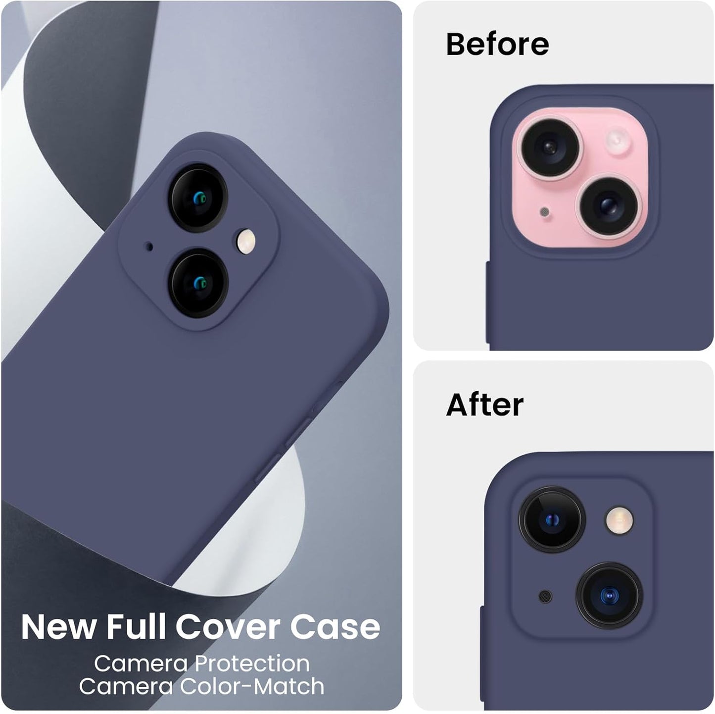 FireNova Designed for iPhone 15 Plus Case, Silicone [Camera Protection] Case with [2 Screen Protectors], Soft Anti-Scratch Microfiber Lining Inside, 6.7 inch, Navy Blue