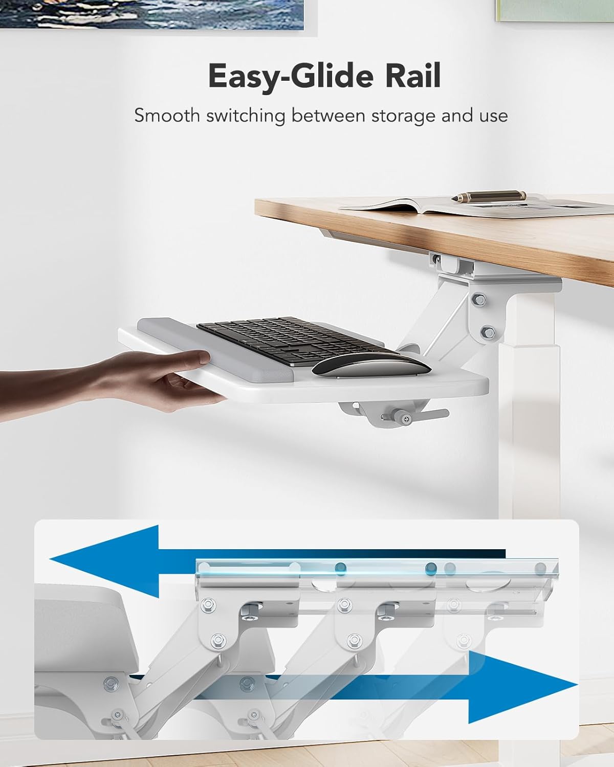 HUANUO Keyboard Tray Under Desk, 360 Adjustable Ergonomic Sliding Keyboard & Mouse Tray, 25" W x 9.8" D