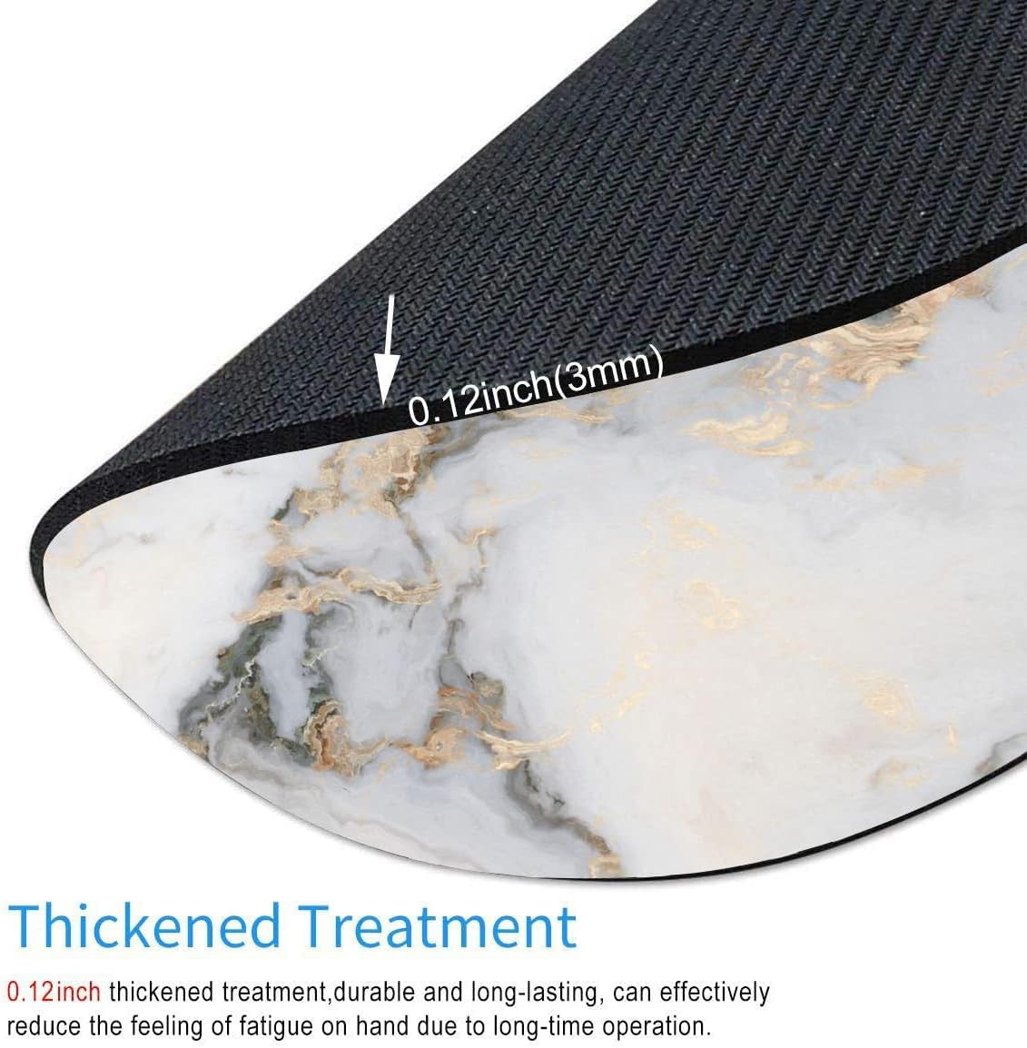 Mouse Pad, White Gold Marble Customized Premium-Textured Round Mouse Pad, Washable Mousepads with Lycra Cloth, Non-Slip Rubber Base Computer Mouse Pads for Wireless Mouse