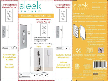 Sleek Socket Original & Patented Ultra-Thin Outlet Concealer with Cord Concealer Kit, Flat Extension Cord with Multi Outlets Power Strip, Ideal for Home Improvement, Hide Bulky and Messy Cords