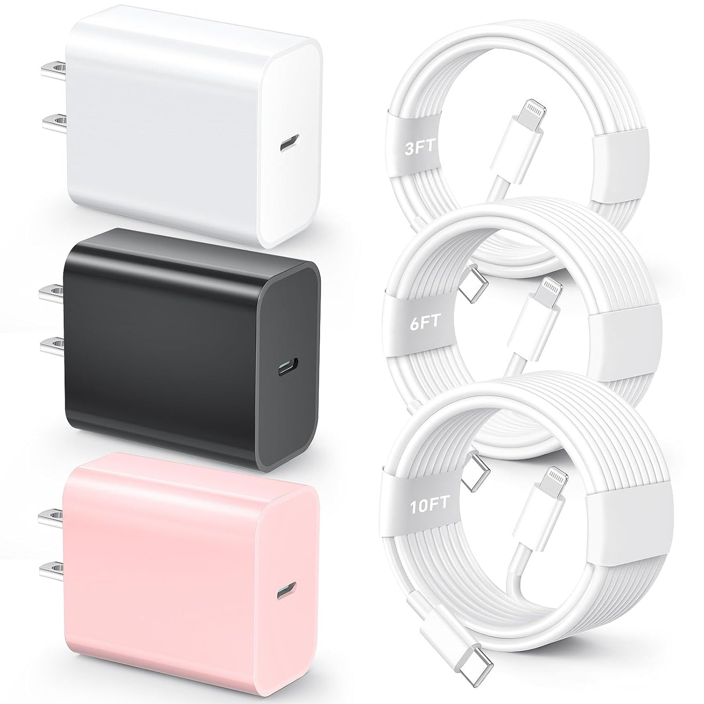 for iPhone 14 13 12 11 Fast Charger, [MFi Certified] 3 Pack 20W USB C Charger Block with 3FT&6FT&10FT USB C to ightning Fast Charging Cable Compatible with iPhone 14/13/12/11/Pro/Pro Max/Xs/Xr/X