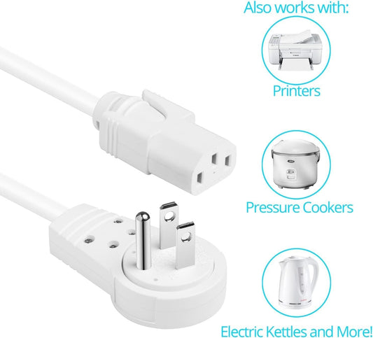Maximm Monitor Computer Power Cord 10 Ft Flat Plug 360° Rotating PC Cable 3 Prong for, Desktop, Printer, Scanner, 16 AWG NEMA 5-15P to IEC13 - UL Certified