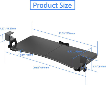 suptek Keyboard Tray Under Desk Pull Out with C Clamp Mount, Computer Keyboard & Mouse Tray, 25.6 (30 Including Clamps) x 11.8 inch Slide-Out Platform Computer Drawer for Typing, Black, DSF1