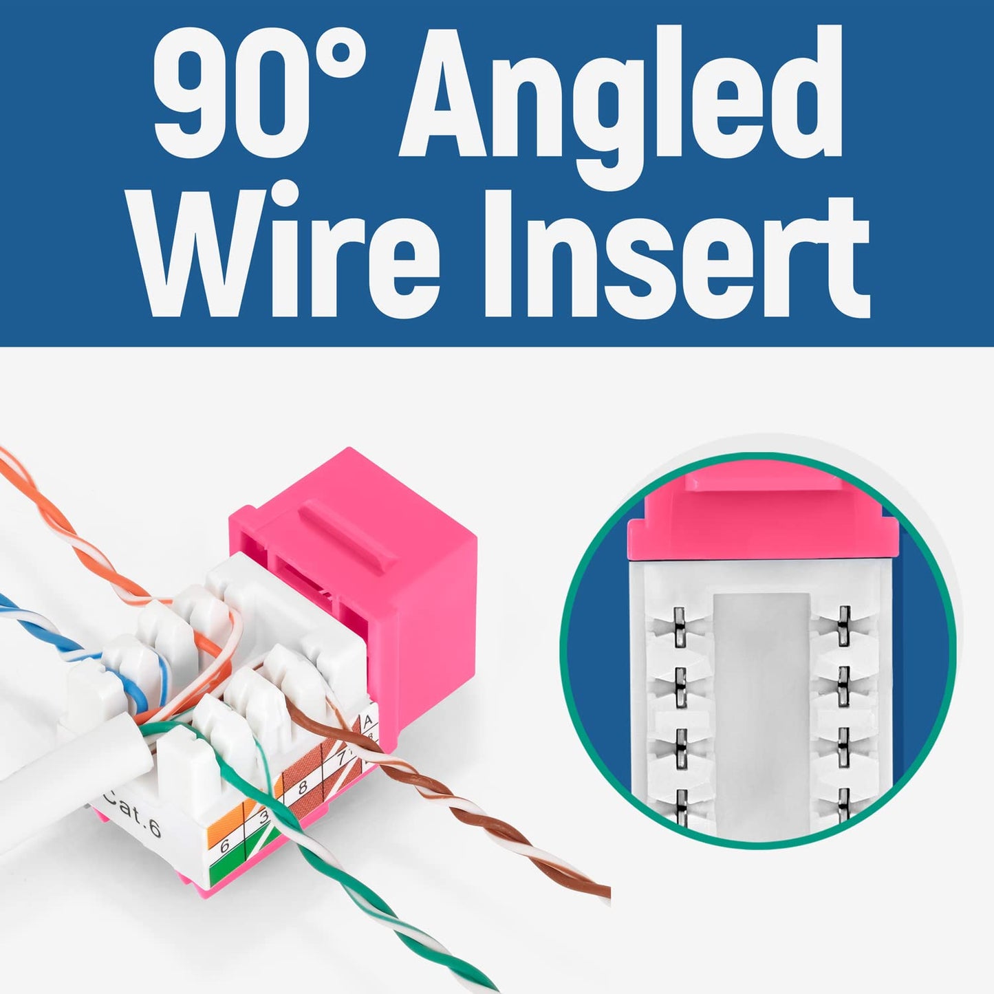 Everest 90° Angled RJ45 Cat6 Keystone Jacks 50-Pack in Pink - Slim Profile Female RJ45 Connectors - Cat 6 Keystone Jack - Compatible with 90° Angled Speed Termination Tool - easyJACK (B094WB91H3)