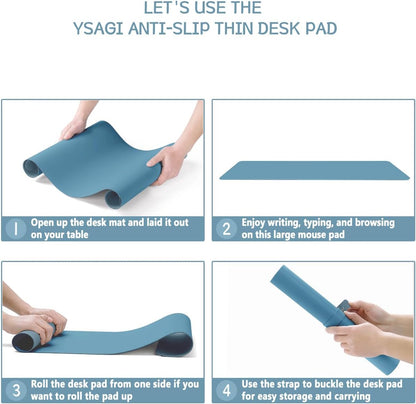 YSAGi Non-Slip Leather Desk Pad L Size, Waterproof Laptop Computer Desk Keyboard Mat, Table Protector Blotter Mat, Large Mouse Pad for Office/Work/Home/Decor(Blue, 35.4" x 17")