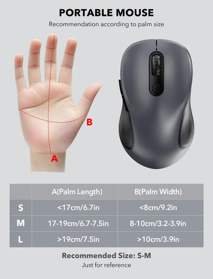 Trueque Wireless Mouse for Laptop, 2.4GHz Ergonomic Computer Mouse with Back & Forward Buttons, 3 Adjustable DPI Levels, 6 Buttons, Optical USB Cordless Mice for Windows Chromebook MacBook PC (Gray)