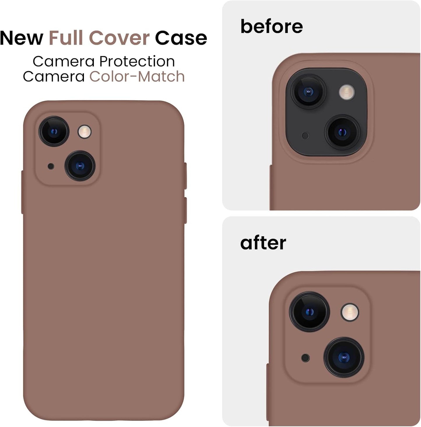 FireNova Designed for iPhone 13 Case, Silicone Upgraded [Camera Protection] Phone Case with [2 Screen Protectors], Soft Anti-Scratch Microfiber Lining Inside, 6.1 inch, Light Brown