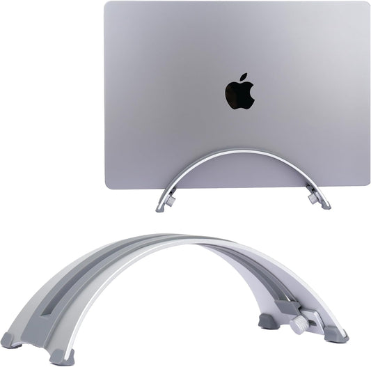 Adjustable Vertical Laptop Stand - 6061 Aluminum, CNC Precision, Anodized Finish, Fits All Laptops Including 17-inch, Ventilated Design, Anti-Slip Silicone Pads, ARC Shaped Stands