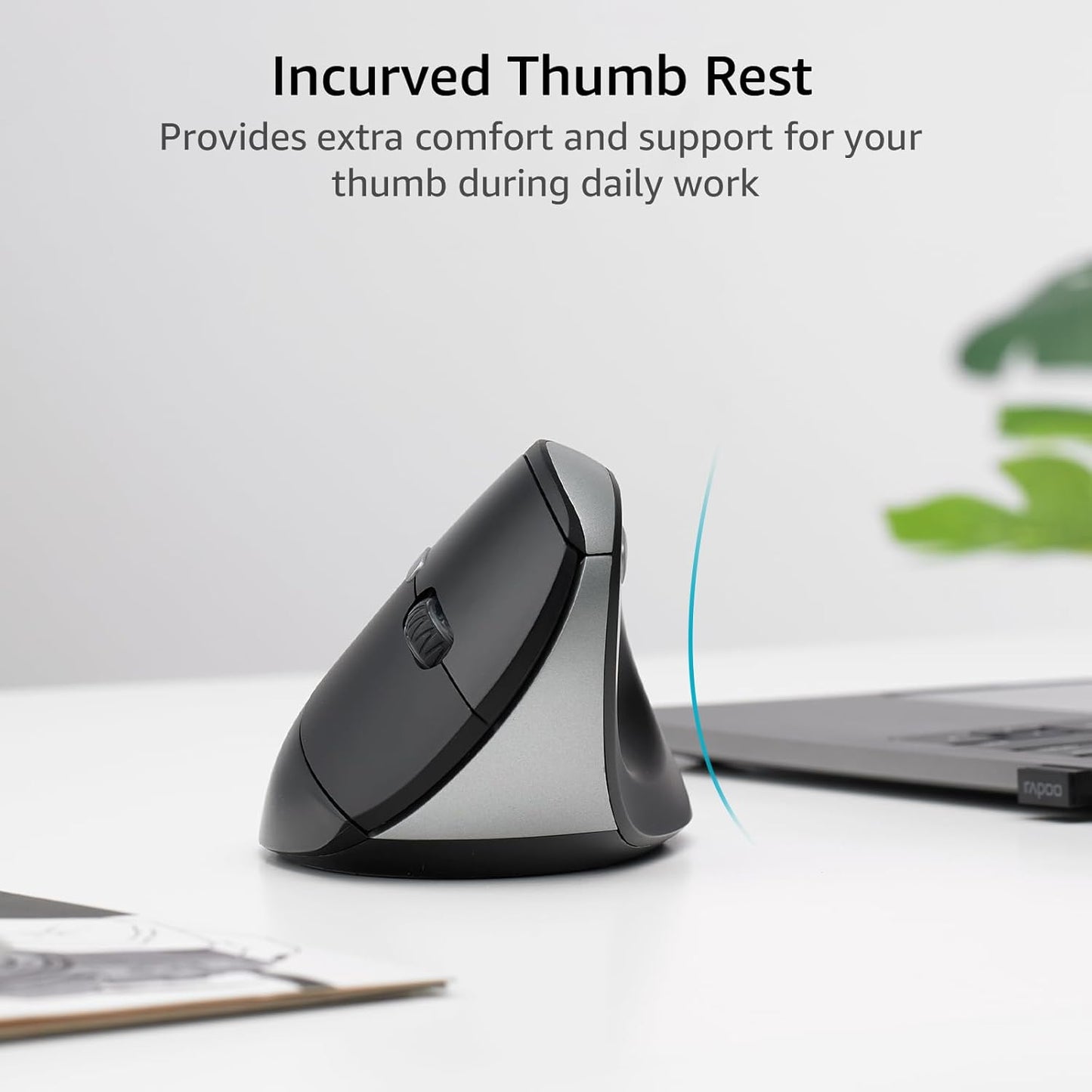 Rapoo EV250 Silent Vertical Ergonomic Mouse, 2.4G Wireless Optical Mouse, 800/1000/1200/1600 DPI, Quiet Clicks, 5 Buttons, Compatible with Windows/Mac OS/iPad OS, Laptop, PC - Black