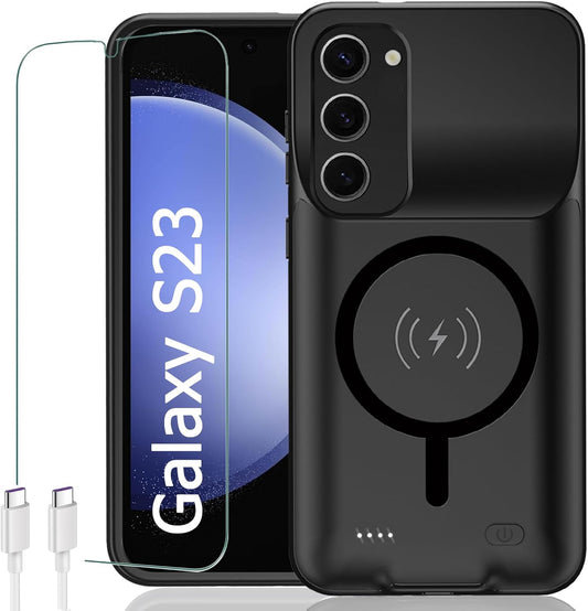 Battery Case for Galaxy S23, [10000mAh] Slim Portable Protective Fast Charging Case Backup Power Bank Battery Case Compatible with Galaxy S23-6.1 inch-Black