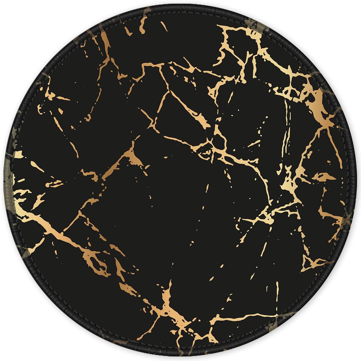 ITNRSIIET Round Mouse Pad with Stitched Edge Premium-Textured Waterproof Non-Slip Rubber Base Desktop Protection Mat Diameter 8.7 inches, Gold Texture Black Marble
