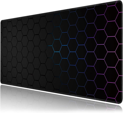 Hexagon Honeycomb Large Mouse Pad,Gaming Keyboard Desk Pad,Extended Mouse Mat Non-Slip Rubber Base with Stitched Edges for Office Game Home XXL 35.4"x15.7"