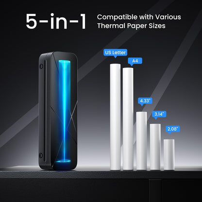 Portable Printers Wireless for Travel, Inkless Printer for Phone & Laptop, Thermal Bluetooth Small Compact Mobile Printer for Home Use, Support 8.5" X 11" US Letter & A4 Size