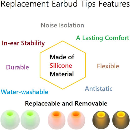 Silicone Earbud Tips Replacement (S/M/L) - Fit for Inner Hole 3.8mm-5.1mm - 9 Pairs - Headphone Ear Tips - Yellow, Orange, Green
