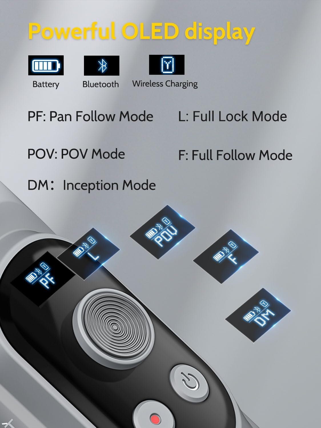 Gimbal Stabilizer for Smartphone,RGB Magnetic Refill Light Set,OLED Display LED Light Focus Wheel, Professional 3-axis stabilizer for Android &iPhone, AOCHUAN XPRO KIT Grey