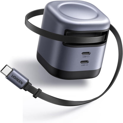 UGREEN Nexode 45W 3 in 1 Compact GaN Charger, Retractable USB C Fast Wall Charger with Foldable Plug, Compatable for iPhone 16/15/14/13/12/11 Series, Galaxy, Pixel, iPad, Space Grey