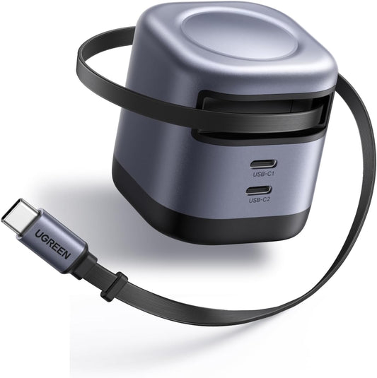 UGREEN Nexode 45W 3 in 1 Compact GaN Charger, Retractable USB C Fast Wall Charger with Foldable Plug, Compatable for iPhone 16/15/14/13/12/11 Series, Galaxy, Pixel, iPad, Space Grey