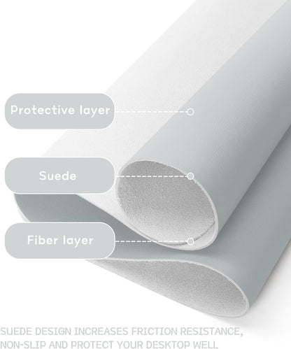 YSAGi Non-Slip Leather Desk Pad, Waterproof Laptop Computer Desk Keyboard Mat, Table Protector Blotter Mat, Large Mouse Pad for Office/Work/Home/Decor(Silver-Grey, 31.5" x 15.7")
