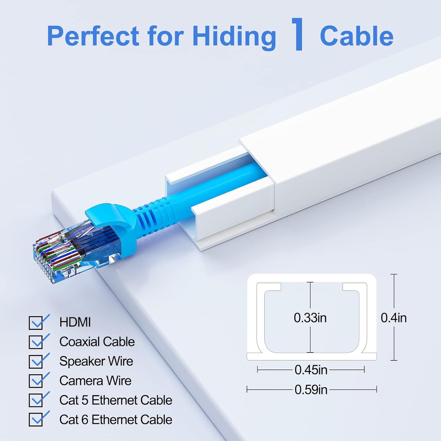 Yecaye Cord Hider, One-Cord Cable Concealer, Cord Covers for Wires on Wall, Easy Install Cable Management Kit for 2 Small Wires, Cables Raceway Home Office, W0.59in H0.4in, White