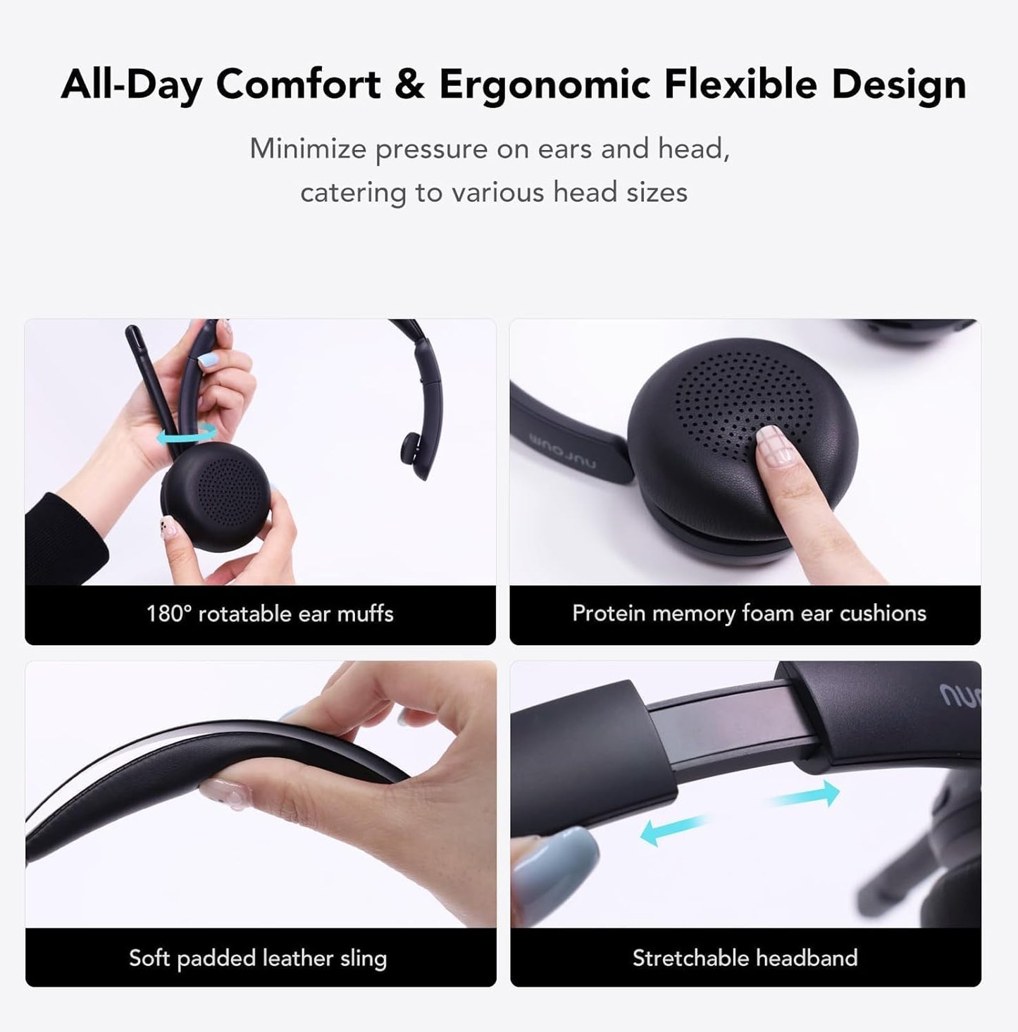 NUROUM HP31S(2nd Gen) Single Ear Wireless Headset with Mic, Bluetooth Headset with Noise Cancelling Microphones, Charging Stand, One Ear, Multi-Point/Mute, 45H Playback for Trucker/Call Center/Office