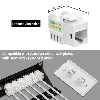 iwillink 10Gbps Cat6 Keystone Jack 10-Pack, RJ45 Keystone Jack, 90-Degree Ethernet Keystone Coupler, Punch Down Keystone Jack Adapter (White)